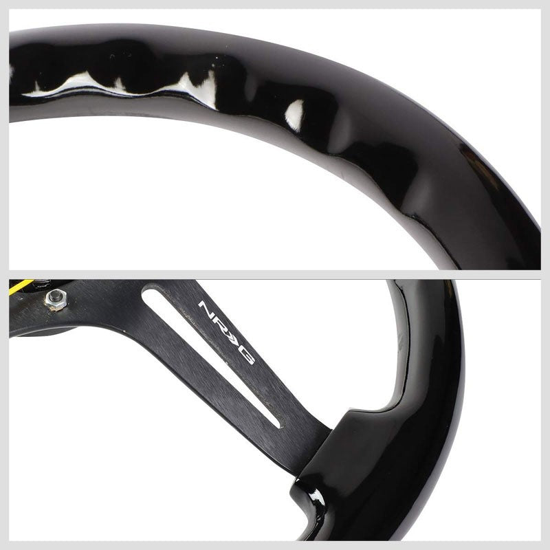 Black Wood/Black Slit Holes 350mm 3" Deep RST-018BK-BK NRG Steering Wheel+Horn-Interior-BuildFastCar