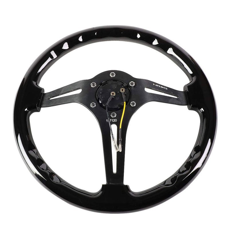 Black Wood/Black Slit Holes 350mm 3" Deep RST-018BK-BK NRG Steering Wheel+Horn-Interior-BuildFastCar