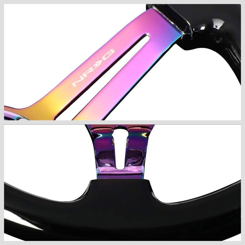 Black Wood/Neo Chrome Slit Holes 350mm 3" Deep RST-018BK-MC NRG Steering Wheel-Interior-BuildFastCar