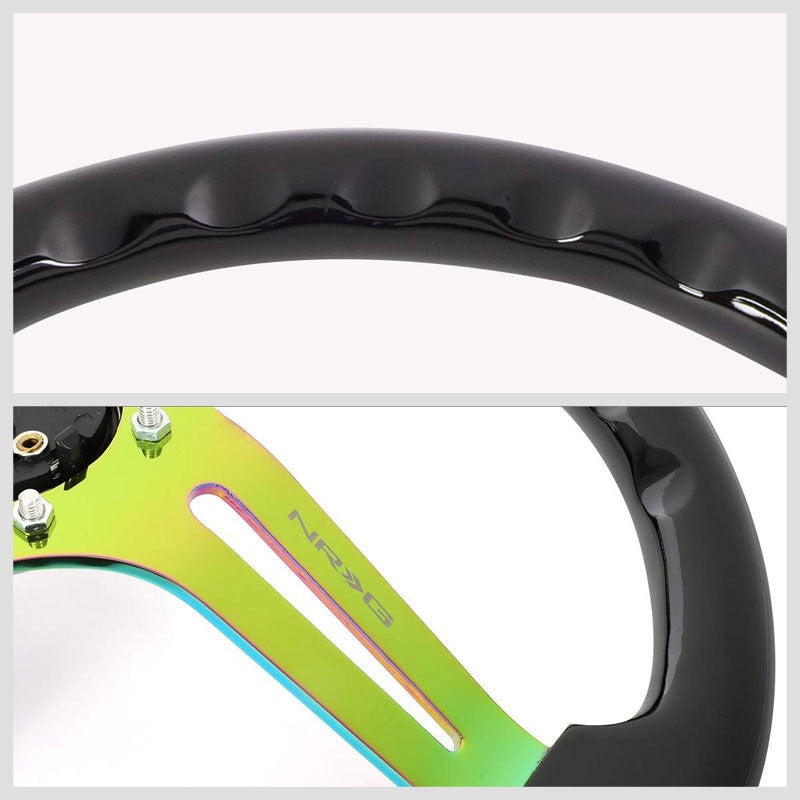 Black Wood/Neo Chrome Slit Holes 350mm 3" Deep RST-018BK-MC NRG Steering Wheel-Interior-BuildFastCar