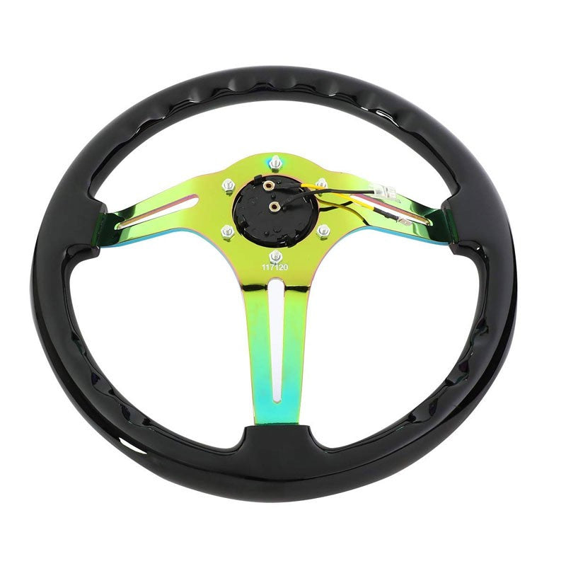 Black Wood/Neo Chrome Slit Holes 350mm 3" Deep RST-018BK-MC NRG Steering Wheel-Interior-BuildFastCar