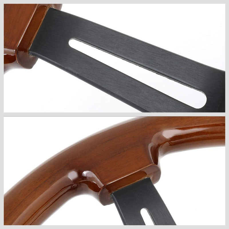 NRG RST-018BR-BK Brown Wood/BlackSlit Holes 3 Spoke Steering Wheel+Horn Button-Interior-BuildFastCar