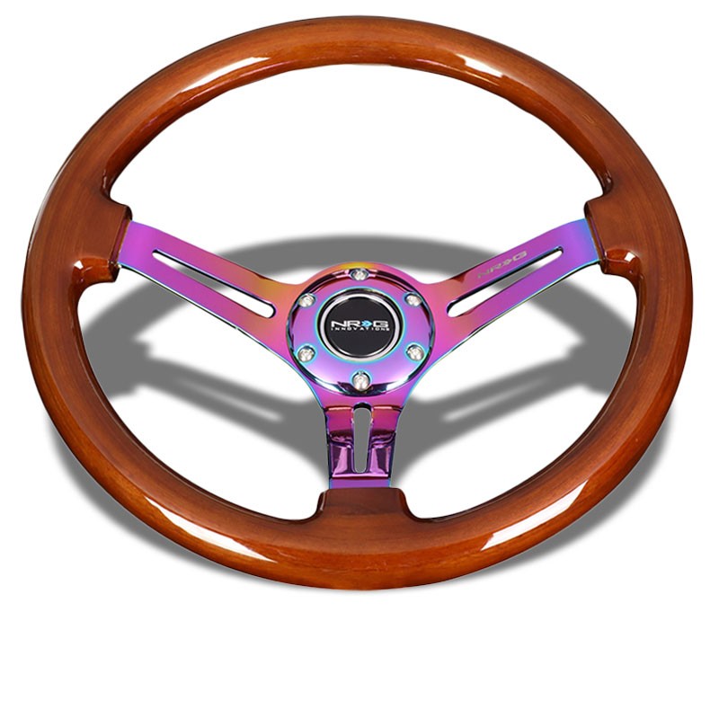 Brown Wood/Neo Chrome Slit Holes 350mm 3" Deep RST-018BR-MC NRG Steering Wheel-Interior-BuildFastCar