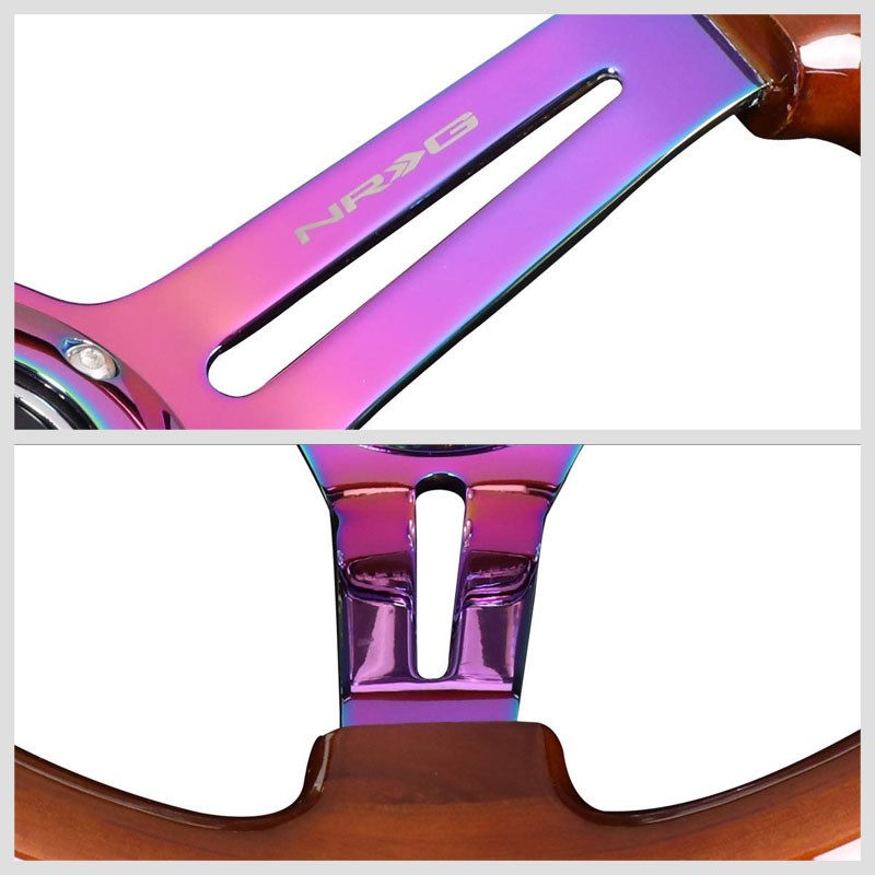 Brown Wood/Neo Chrome Slit Holes 350mm 3" Deep RST-018BR-MC NRG Steering Wheel-Interior-BuildFastCar