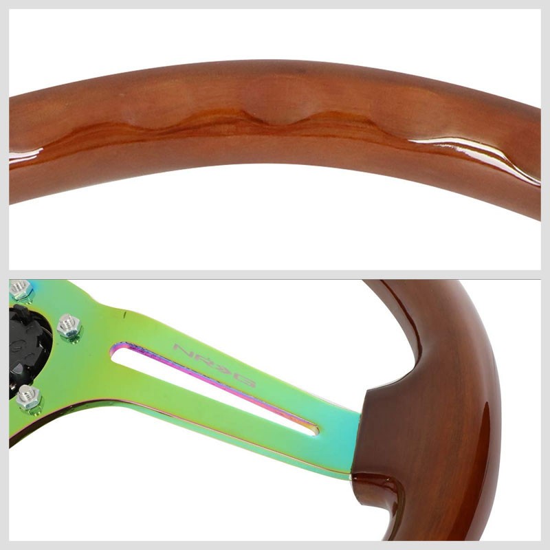 Brown Wood/Neo Chrome Slit Holes 350mm 3" Deep RST-018BR-MC NRG Steering Wheel-Interior-BuildFastCar