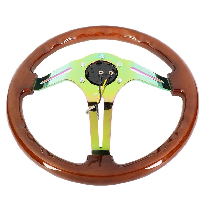 Brown Wood/Neo Chrome Slit Holes 350mm 3" Deep RST-018BR-MC NRG Steering Wheel-Interior-BuildFastCar
