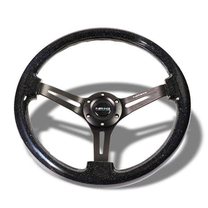 NRG 350mm 6-Bolt Slit Hole 3-Spoke Logo Black Flakes Steering Wheel NRG-RST-018BSB-BK