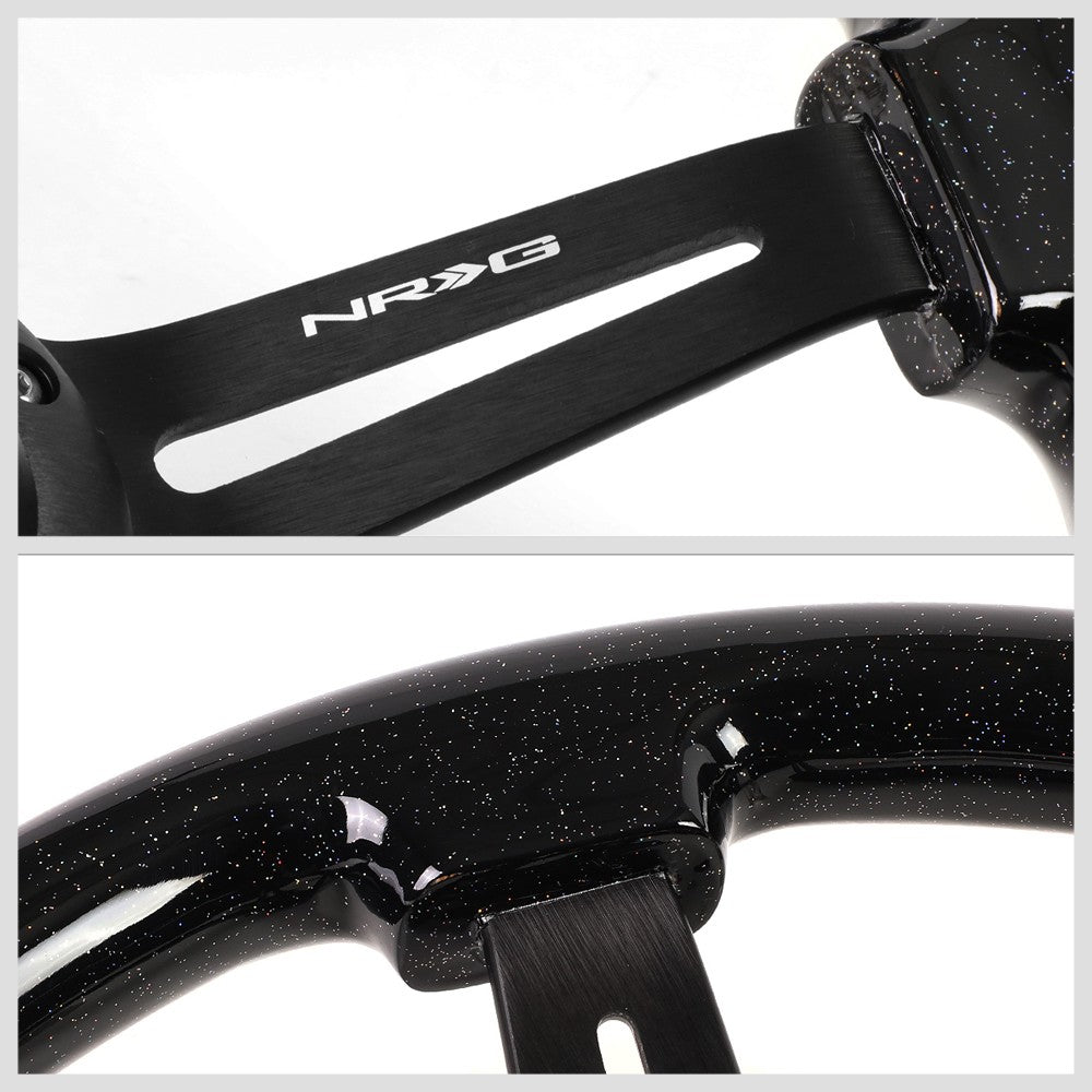 NRG 350mm 6-Bolt Slit Hole 3-Spoke NRG Logo Black Metallic Flakes Steering Wheel