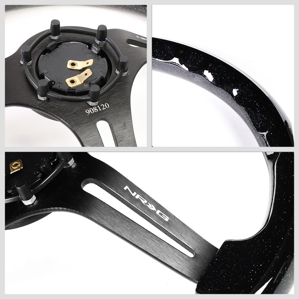 NRG 350mm 6-Bolt Slit Hole 3-Spoke NRG Logo Black Metallic Flakes Steering Wheel