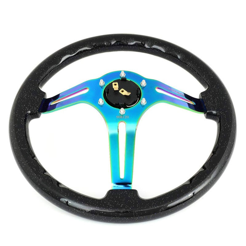 NRG RST-018BSB-MC Sparkle Wood/Neo Chrome3 Spoke Steering Wheel+Horn Button-Interior-BuildFastCar