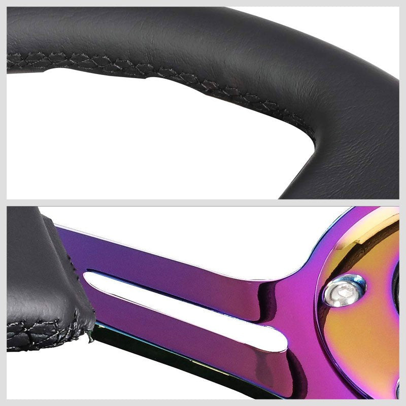 Leather/Neo Chrome Slit Holes 350mm 3" Deep RST-018R-MCBS NRG Steering Wheel-Interior-BuildFastCar