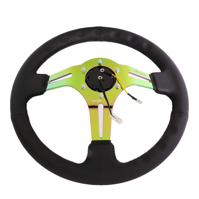 Leather/Neo Chrome Slit Holes 350mm 3" Deep RST-018R-MCBS NRG Steering Wheel-Interior-BuildFastCar
