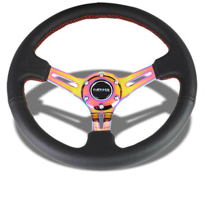 Leather/Neo Chrome Slit Hole 350mm 3" Deep RST-018R-MCRS NRG Steering Wheel+Horn-Interior-BuildFastCar