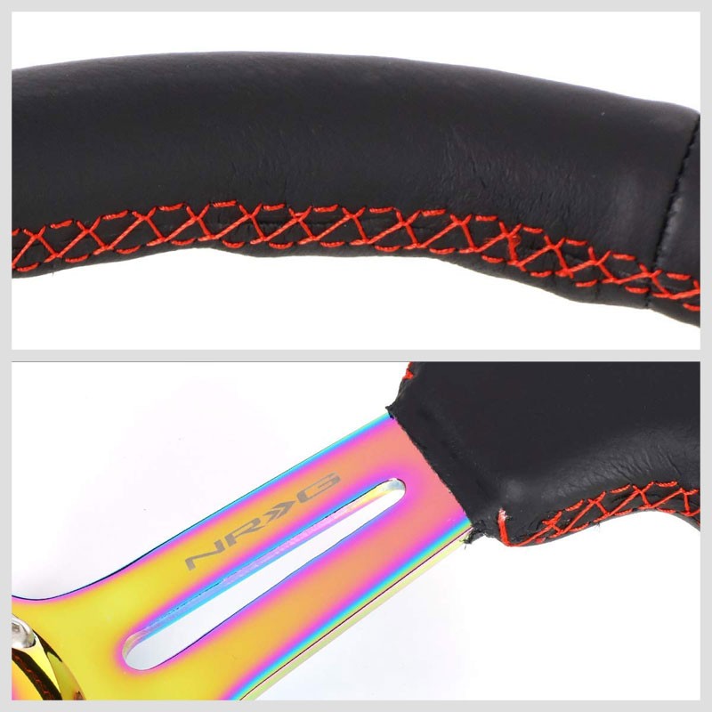 Leather/Neo Chrome Slit Hole 350mm 3" Deep RST-018R-MCRS NRG Steering Wheel+Horn-Interior-BuildFastCar