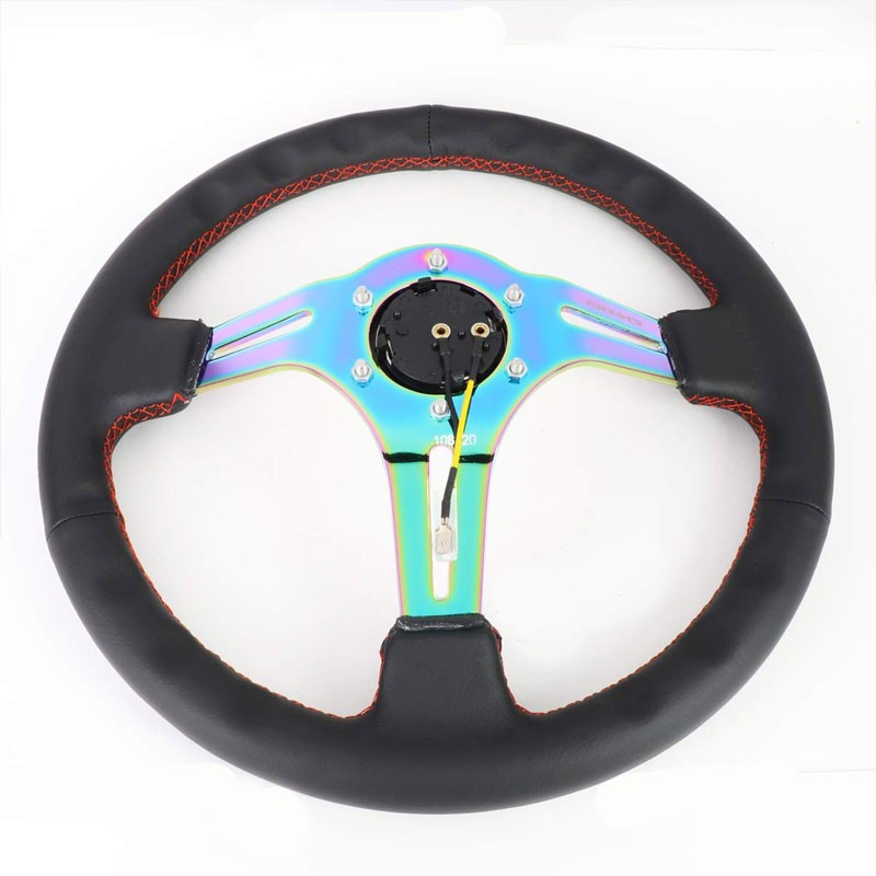 Leather/Neo Chrome Slit Hole 350mm 3" Deep RST-018R-MCRS NRG Steering Wheel+Horn-Interior-BuildFastCar