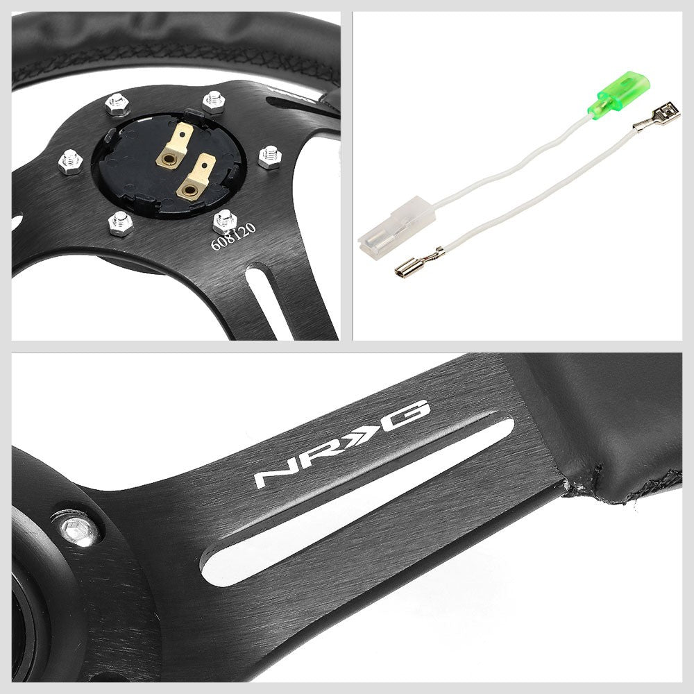 NRG RST-018R 3-Spoke Deep Dish 6-Bolt Pattern 350mm Steering Wheel Leather Grip-Steering Wheels & Accessories-BuildFastCar