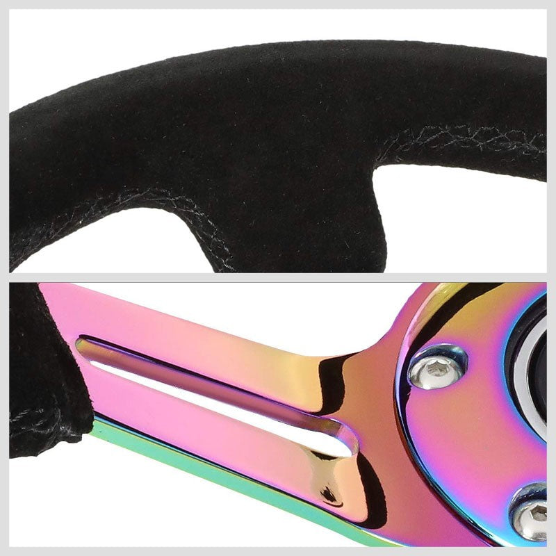 Suede/Neo Chrome Slit Holes 350mm 3" Deep RST-018S-MCBS NRG Steering Wheel+Horn-Interior-BuildFastCar