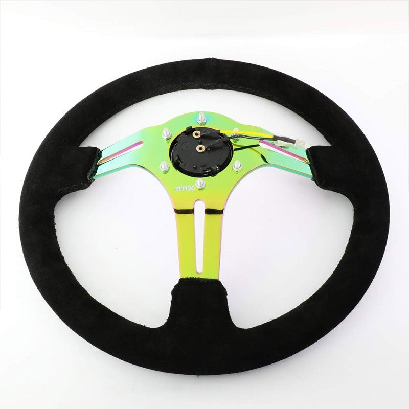 Suede/Neo Chrome Slit Holes 350mm 3" Deep RST-018S-MCBS NRG Steering Wheel+Horn-Interior-BuildFastCar