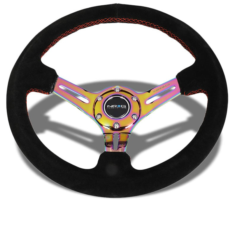 Suede/Neo Chrome Slit Hole 350mm 3" Deep RST-018S-MCRS NRG Steering Wheel+Horn-Interior-BuildFastCar