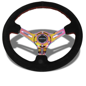 Suede/Neo Chrome Slit Hole 350mm 3" Deep RST-018S-MCRS NRG Steering Wheel+Horn-Interior-BuildFastCar