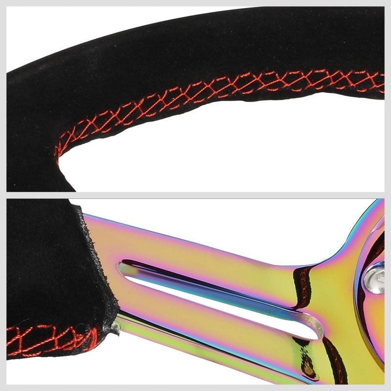 Suede/Neo Chrome Slit Hole 350mm 3" Deep RST-018S-MCRS NRG Steering Wheel+Horn-Interior-BuildFastCar