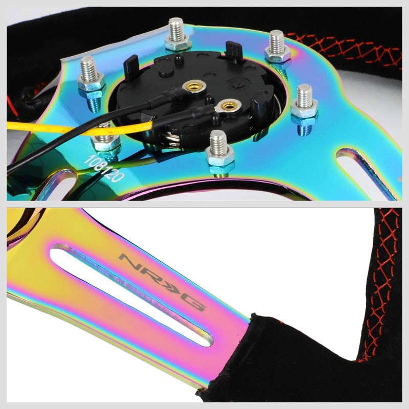 Suede/Neo Chrome Slit Hole 350mm 3" Deep RST-018S-MCRS NRG Steering Wheel+Horn-Interior-BuildFastCar