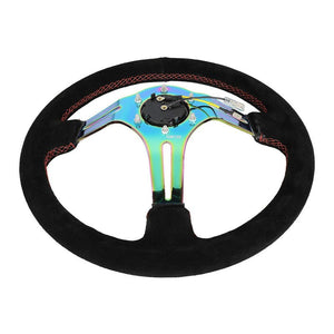Suede/Neo Chrome Slit Hole 350mm 3" Deep RST-018S-MCRS NRG Steering Wheel+Horn-Interior-BuildFastCar