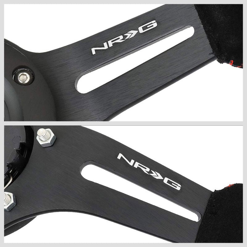 NRG RST-018S-RS Black Suede/Slit Holes 3 Spoke Steering Wheel+Horn Button-Interior-BuildFastCar