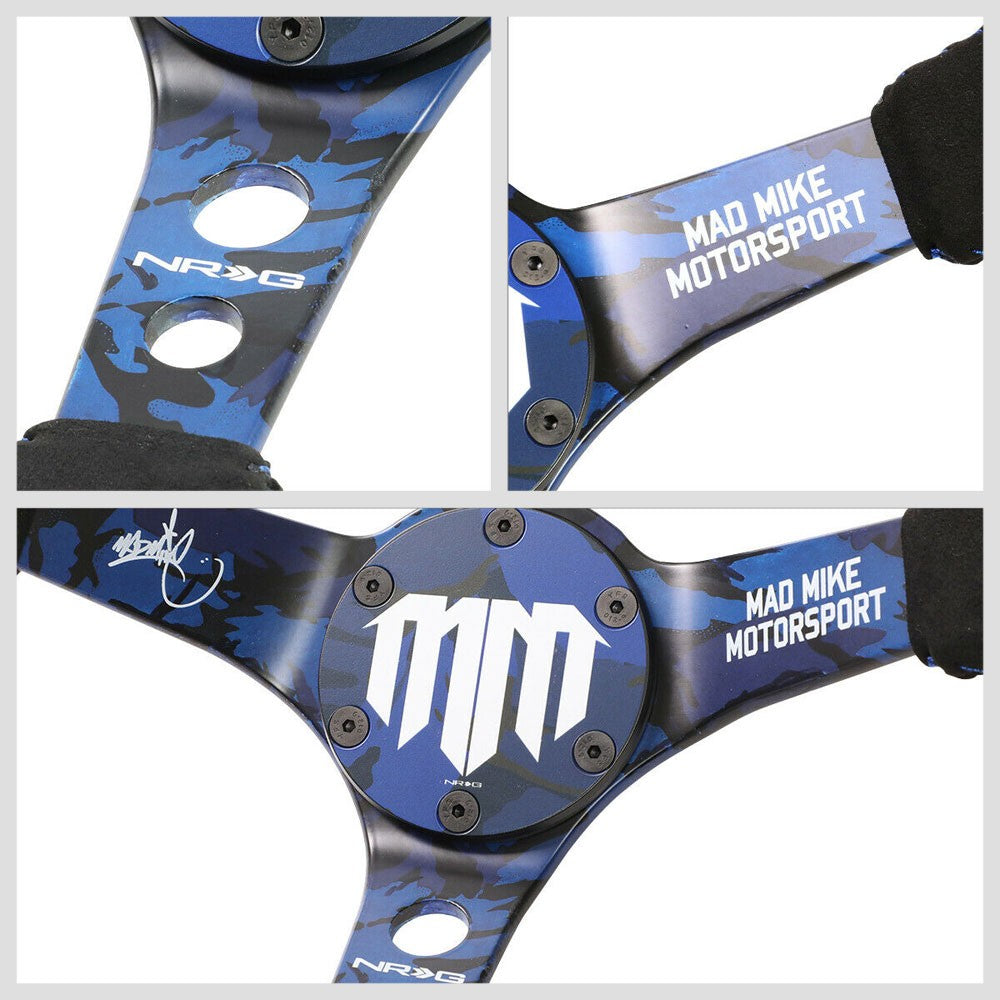 NRG RST-020MB-C-MM 350mm 3" Deep Dish MadMike Blue Alcantara Steering Wheel