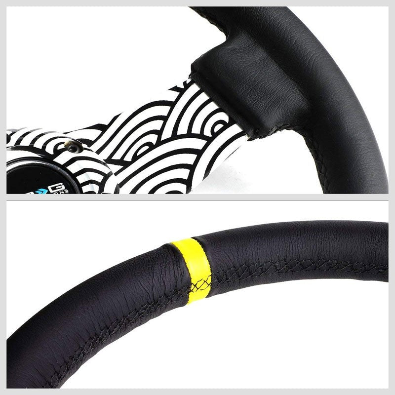 Black/White Cloud Waves 310mm RST-021R-WAVE-Y NRG Steering Wheel+Horn Button-Interior-BuildFastCar