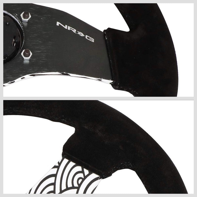 Black/White Cloud Waves 310mm RST-021S-WAVE-Y NRG Steering Wheel+Horn Button-Interior-BuildFastCar