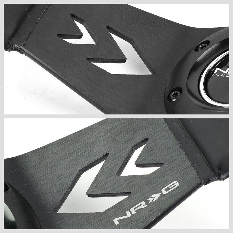 NRG Black Leather/2 Spokes/Yellow Stripe Deep Dish 6-Bolt 350mm Steering Wheel-Interior-BuildFastCar