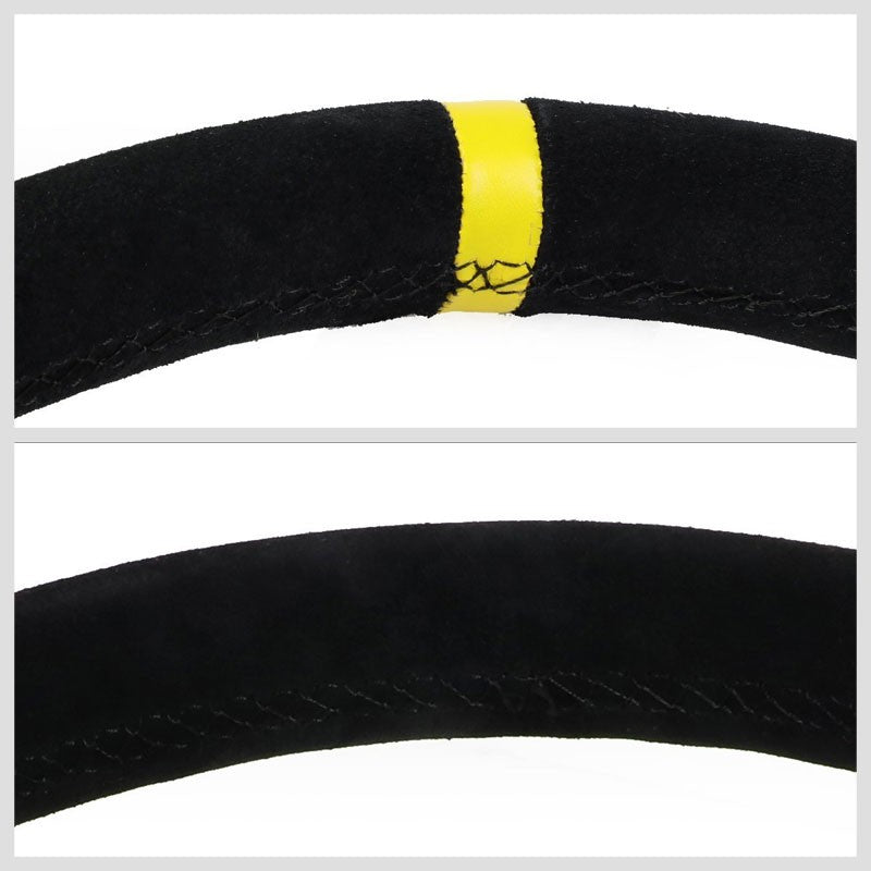 NRG Black Suede/2 Spokes/Yellow Stripe Deep Dish 6-Bolt 350mm Steering Wheel-Interior-BuildFastCar