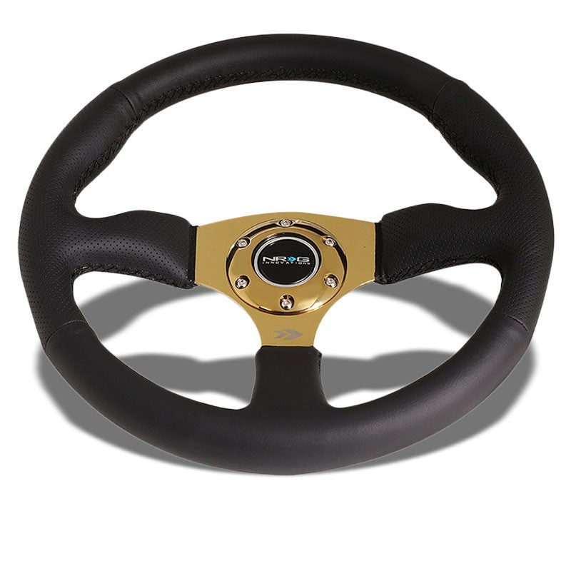Black Thumb Grip Leather/Gold 350mm 2.5" Deep RST-023GD-R NRG Steering Wheel-Interior-BuildFastCar
