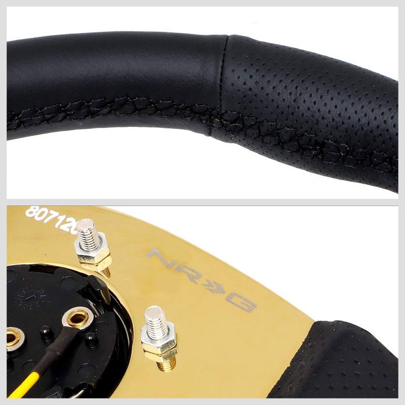 Black Thumb Grip Leather/Gold 350mm 2.5" Deep RST-023GD-R NRG Steering Wheel-Interior-BuildFastCar