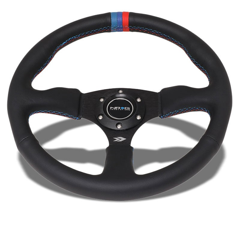 M3 Tircolor Stripe/Stitch 350mm 2.5" Deep RST-023MB-R-M3 NRG Steering Wheel+Horn-Interior-BuildFastCar