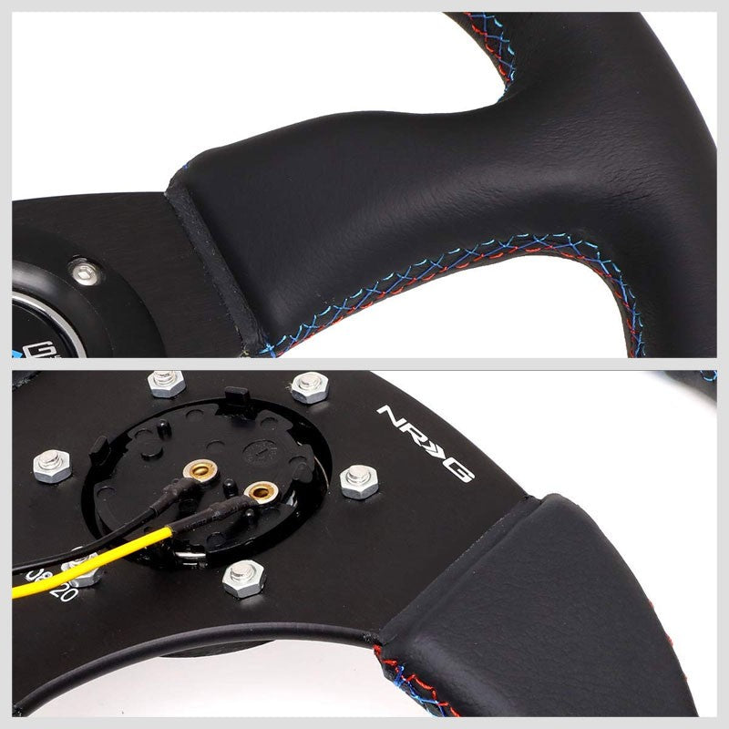 M3 Tircolor Stripe/Stitch 350mm 2.5" Deep RST-023MB-R-M3 NRG Steering Wheel+Horn-Interior-BuildFastCar