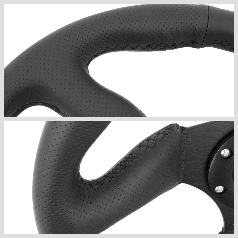 NRG RST-023MB-R Black Leather/Thumb Grip 3 Spoke Steering Wheel+Horn Button-Interior-BuildFastCar