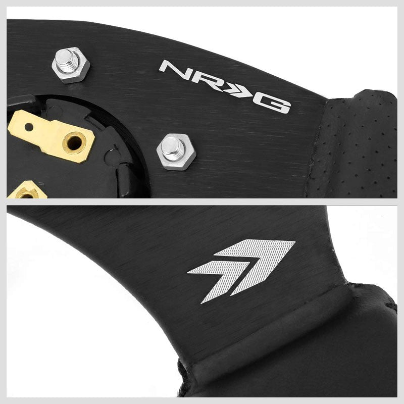 NRG RST-023MB-R Black Leather/Thumb Grip 3 Spoke Steering Wheel+Horn Button-Interior-BuildFastCar