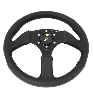 NRG RST-023MB-R Black Leather/Thumb Grip 3 Spoke Steering Wheel+Horn Button-Interior-BuildFastCar