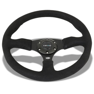 NRG RST-023MB-SA Black Suede/Thumb Grip 3 Spoke Steering Wheel+Horn Button-Interior-BuildFastCar