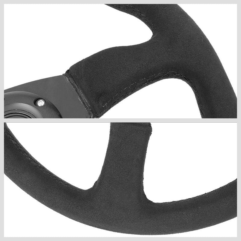 NRG RST-023MB-SA Black Suede/Thumb Grip 3 Spoke Steering Wheel+Horn Button-Interior-BuildFastCar