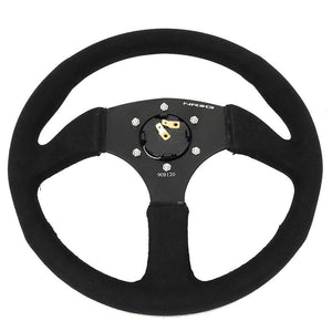 NRG RST-023MB-SA Black Suede/Thumb Grip 3 Spoke Steering Wheel+Horn Button-Interior-BuildFastCar