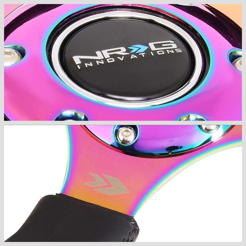 Black Suede/Neo Chrome Spoke 350mm 2.5" Deep RST-023MC-R NRG Steering Wheel+Horn-Interior-BuildFastCar