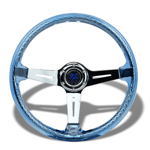 NRG 350mm Universal MATSURI 3-Spoke Blue Twisted Chrome Steering Wheel NRG-RST-027CH-BL