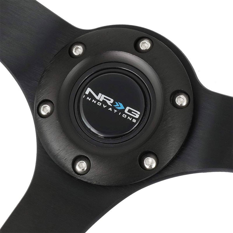 NRG RST-033BK-R Black Leather/Thumb Grip 3 Spoke Steering Wheel+Horn Button-Interior-BuildFastCar