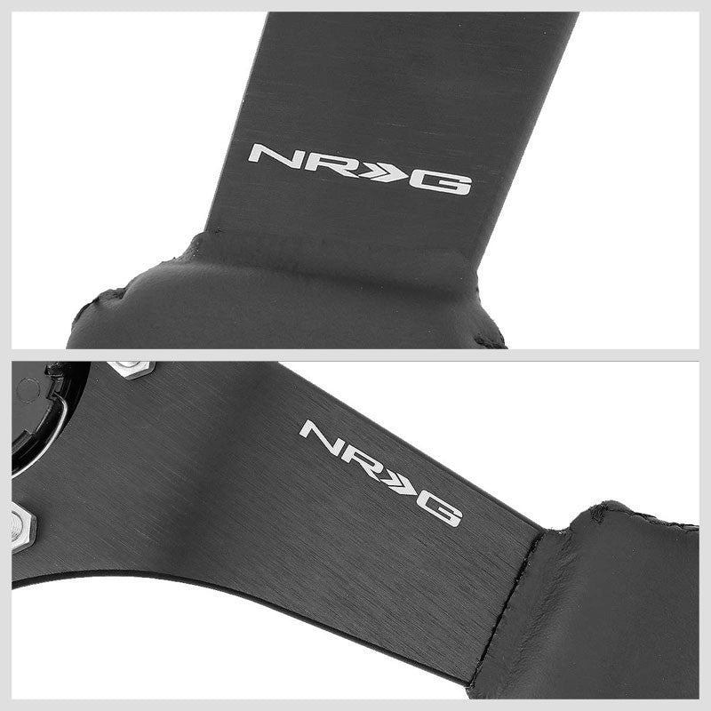 NRG RST-033BK-R Black Leather/Thumb Grip 3 Spoke Steering Wheel+Horn Button-Interior-BuildFastCar