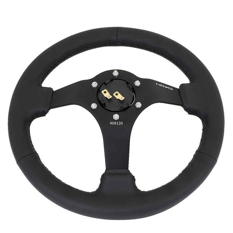 NRG RST-033BK-R Black Leather/Thumb Grip 3 Spoke Steering Wheel+Horn Button-Interior-BuildFastCar