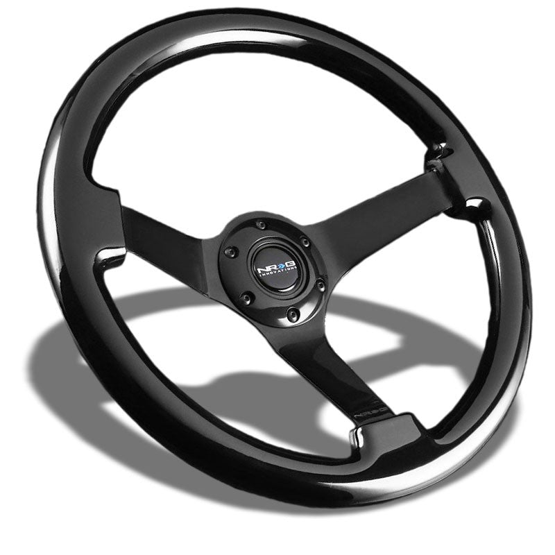 Black Wood Grain/Spoke Vintage 350mm 3" Deep RST-036BK-BK NRG Steering Wheel-Interior-BuildFastCar
