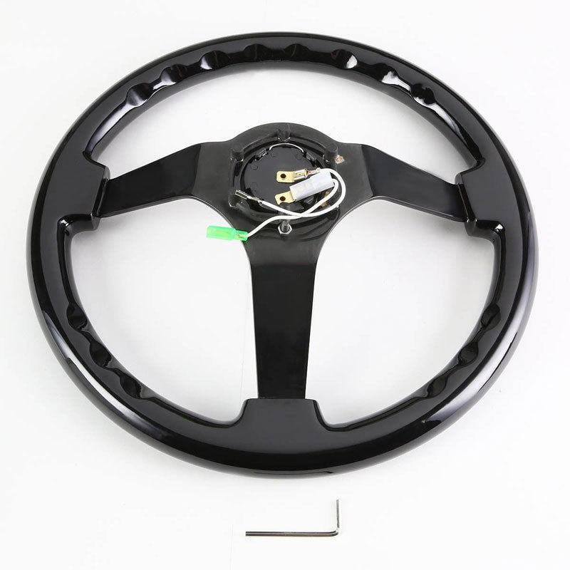 Black Wood Grain/Spoke Vintage 350mm 3" Deep RST-036BK-BK NRG Steering Wheel-Interior-BuildFastCar
